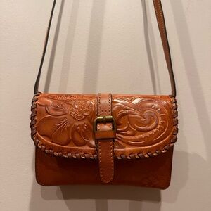 Patricia Nash, Western, tooled, cross body bag.